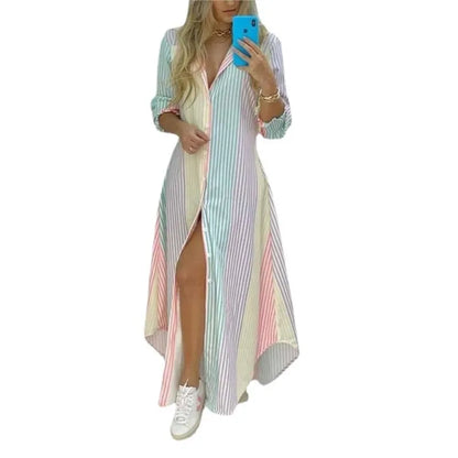 Vintage Elegant Retro Print Women's Shirt Dress Fashion Casual Holiday Dress Long Sleeve Irregular Office Lady Summer New Dress