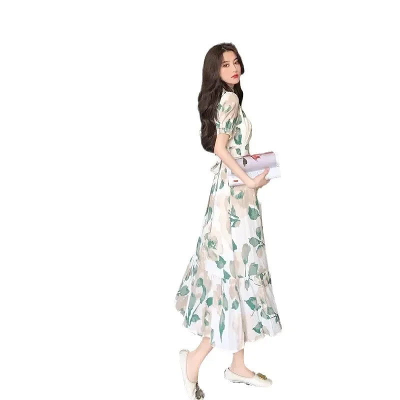 Vestido largo de verano 2025 con diseño de sal y dulce, largo hasta la pantorrilla, estilo hada, con sistema de flores dulces y fragantes para mujer