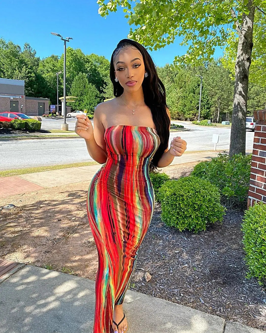 Spring/Summer Women's Colorful Tie Dye Print Off Shoulder Wrapped Chest Dress