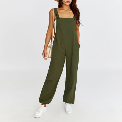 Puloru - Mono informal con tirantes para mujer, liso, sin mangas, cuello cuadrado, pantalones largos con tiras y bolsillos, ropa de calle