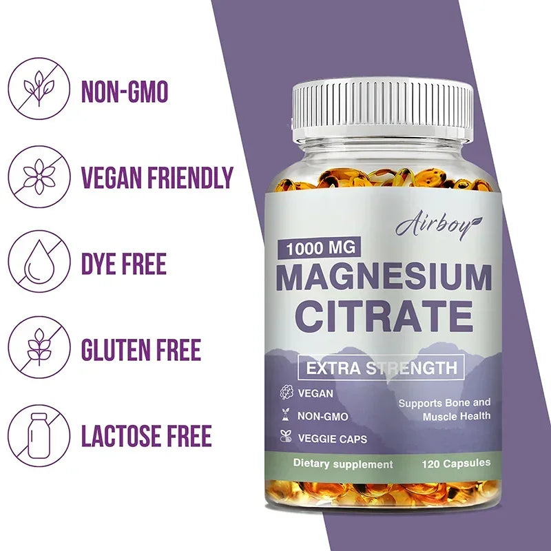 Citrato de magnesio: suplemento para el estrés, la relajación, los huesos, el sueño, la salud cardíaca, los nervios, los músculos y el metabolismo.