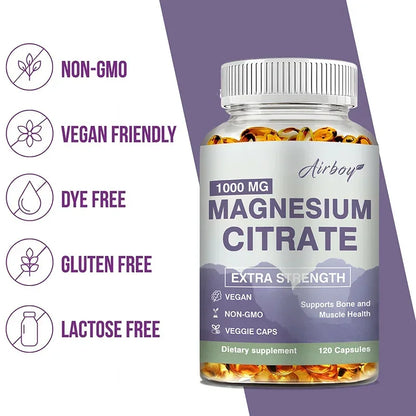 Citrato de magnesio: suplemento para el estrés, la relajación, los huesos, el sueño, la salud cardíaca, los nervios, los músculos y el metabolismo.