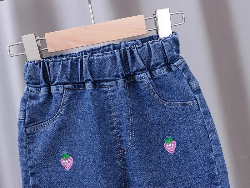 Pantalones vaqueros ajustados para niñas, pantalones vaqueros Suona de primavera y otoño, pantalones casuales elásticos acampanados para niños, ropa para niños de 0 a 5 años