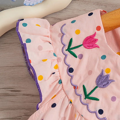 Vestido de verano para niña con lunares coloridos y bordado de flores, vestido de princesa para niña, bonitos vestidos de playa para niña.