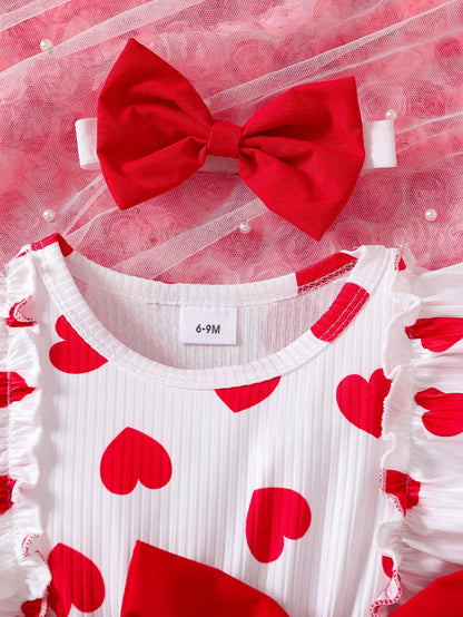 Conjunto de dos piezas con estampado de rayas y cuello redondo para niña pequeña, manga corta, cintura y costados falsos.