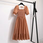 Spring Summer Elastic Waist Chiffon Dress Women Casual Dresses Fashion Female  Vestidos Short Sleeve Pleated A-line Dresses