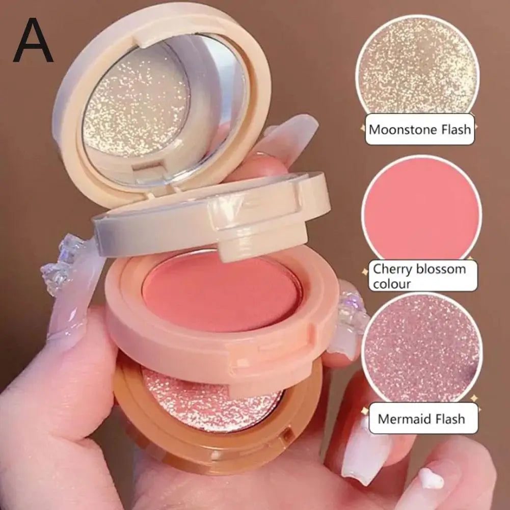 HUDAMOJI Paleta de rubor humectante con color 3 en 1 para mejillas y labios, rubor perlado de larga duración, sombra de ojos, maquillaje de contorno mate natural para rostro