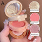 HUDAMOJI Paleta de rubor humectante con color 3 en 1 para mejillas y labios, rubor perlado de larga duración, sombra de ojos, maquillaje de contorno mate natural para rostro