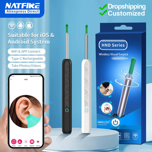 Limpiador de oídos con cámara, otoscopio inalámbrico con carga USB C, endoscopio, herramienta para eliminar cera, minicámara