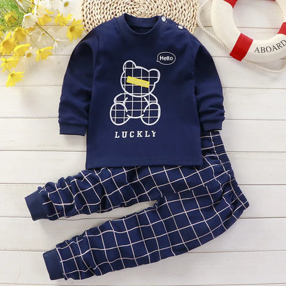 Ropa de algodón para niña, conjunto de invierno para bebé recién nacido, 2 conjuntos de pijamas de primavera para niños de 0 a 5 años, ropa informal de dibujos animados para bebé