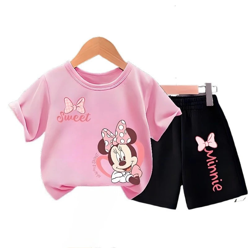 Conjunto de dos piezas de camiseta y pantalones cortos para niña, camiseta de manga corta con cuello redondo, conjunto informal para niña, pantalones cortos transpirables de verano