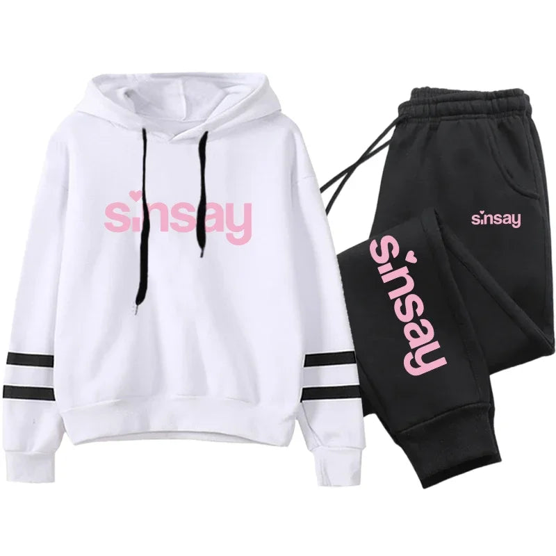 Jogging Women Tracksuit Daily Outdoor Autumn Winter Quality Hoodies Casual Single Piece Stripe Sweatshirt and Sweatpants Comfort