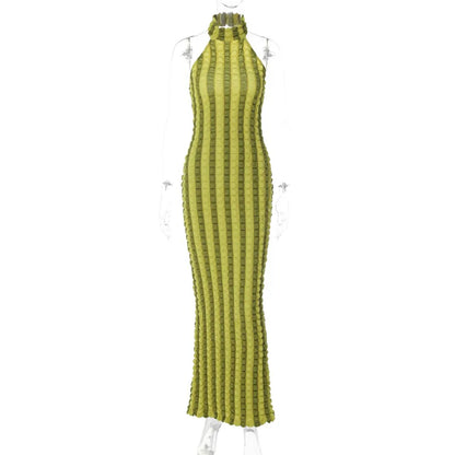 Hugcitar Patchwork Sexy Y2K Ropa Sin Mangas Espalda Descubierta Halter Fruncido Bodycon Vestidos Largos Para Mujeres Club Fiesta de Cumpleaños Trajes