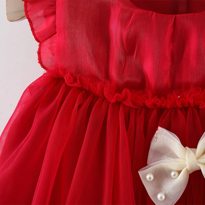 Ropa para niños, vestido de niña, nuevo estilo de verano, vestido de princesa con mangas voladoras y lazo para bebé, vestido de noche infantil con hilo de nubes
