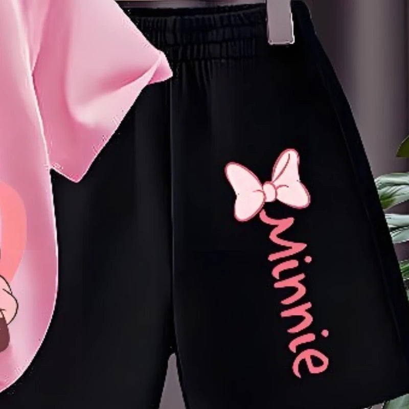 Conjunto de dos piezas de camiseta y pantalones cortos para niña, camiseta de manga corta con cuello redondo, conjunto informal para niña, pantalones cortos transpirables de verano