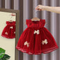 Ropa para niños, vestido de niña, nuevo estilo de verano, vestido de princesa con mangas voladoras y lazo para bebé, vestido de noche infantil con hilo de nubes