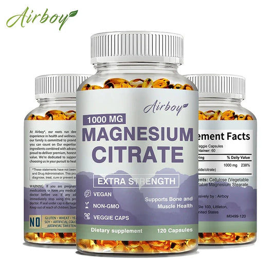 Citrato de magnesio: suplemento para el estrés, la relajación, los huesos, el sueño, la salud cardíaca, los nervios, los músculos y el metabolismo.