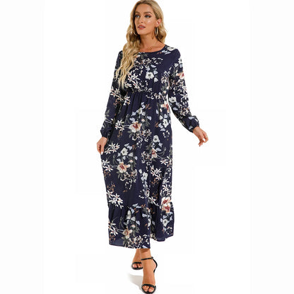 Vestidos largos bohemios informales de manga larga y cintura alta para mujer, de gasa, para playa, primavera y otoño, con estampado floral