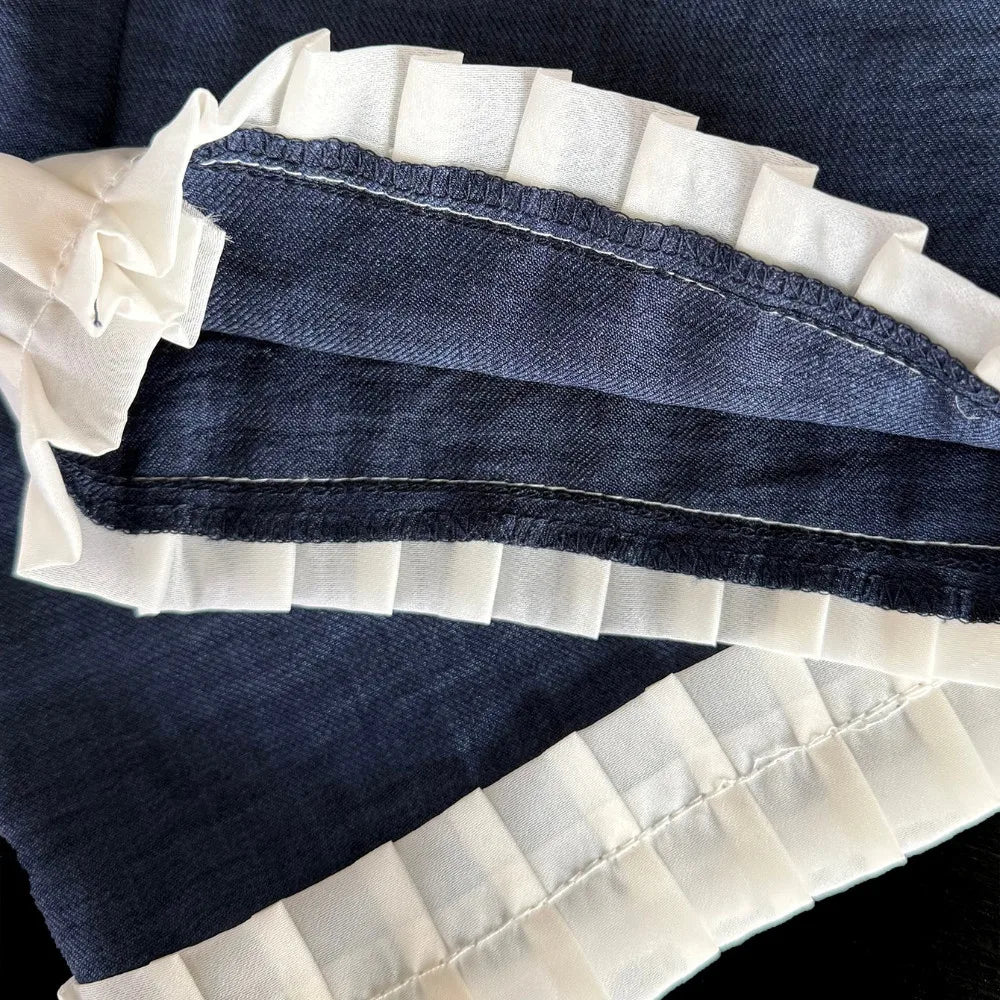 Bear Leader - Conjunto de dos piezas para niña, versión coreana, traje de mezclilla azul de imitación, camiseta sin mangas y pantalones anchos de verano