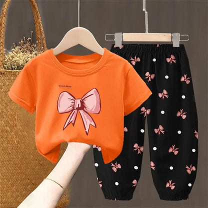 Conjuntos de verano para niñas, ropa para niños pequeños, camiseta de moda, top y pantalones, 2 piezas