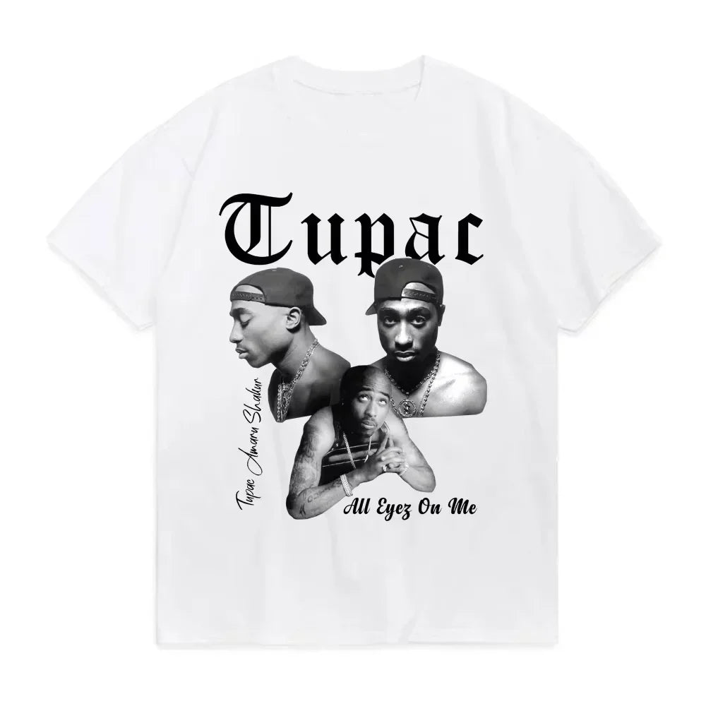 Camiseta de moda de verano 2025 del rapero Tupac, ropa urbana de hip hop, camiseta extragrande de manga corta para hombre y mujer.