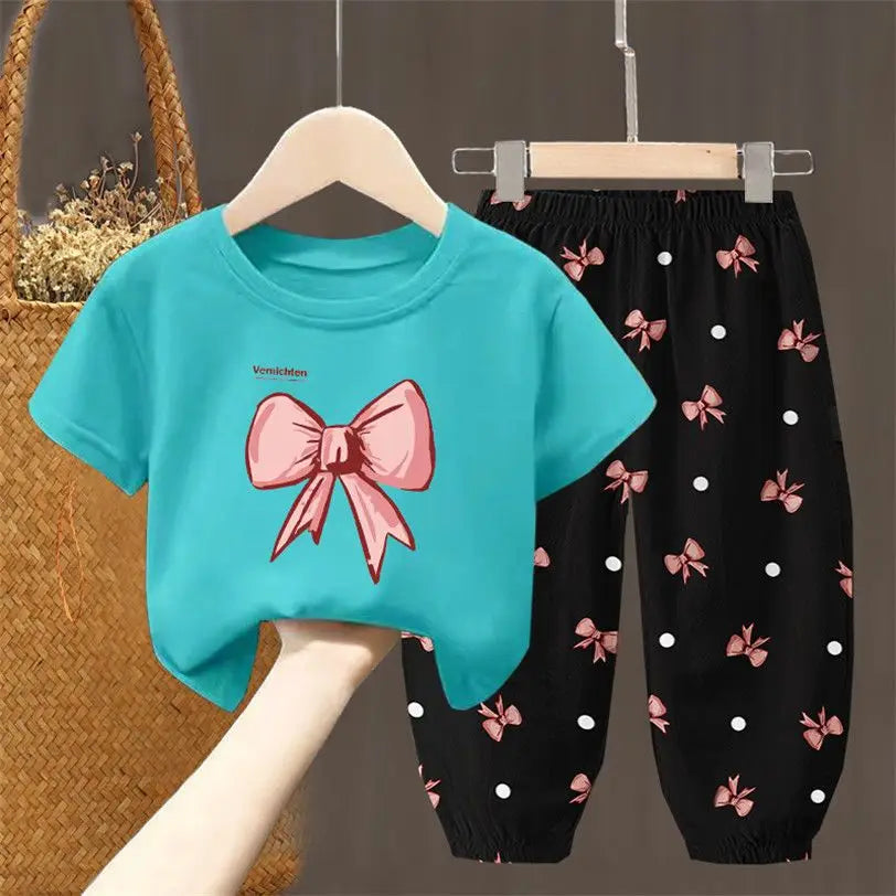 Conjuntos de verano para niñas, ropa para niños pequeños, camiseta de moda, top y pantalones, 2 piezas