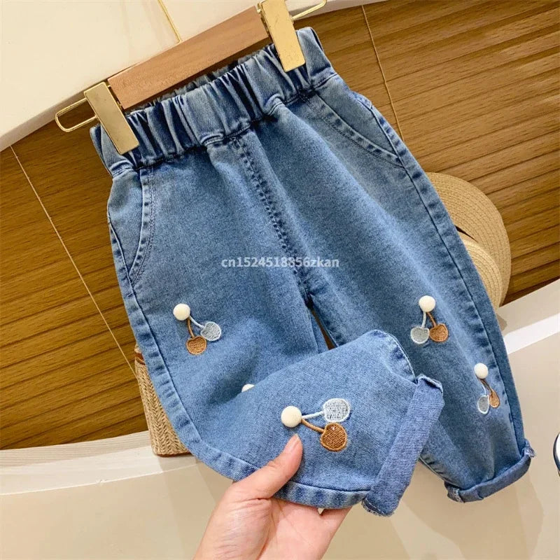 Pantalones vaqueros bordados para niña con flores, pantalones vaqueros para bebé niño y niña, pantalones Daduhey de pierna ancha, pantalones harén, ropa interior