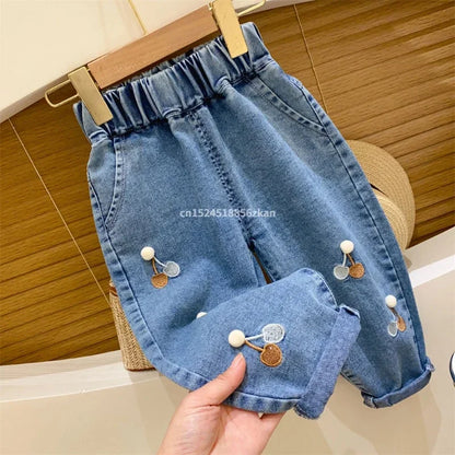 Pantalones vaqueros bordados para niña con flores, pantalones vaqueros para bebé niño y niña, pantalones Daduhey de pierna ancha, pantalones harén, ropa interior