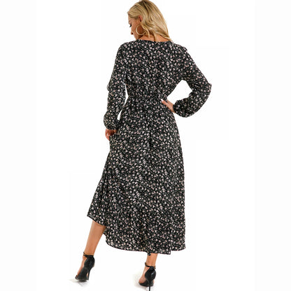 Vestidos largos bohemios informales de manga larga y cintura alta para mujer, de gasa, para playa, primavera y otoño, con estampado floral
