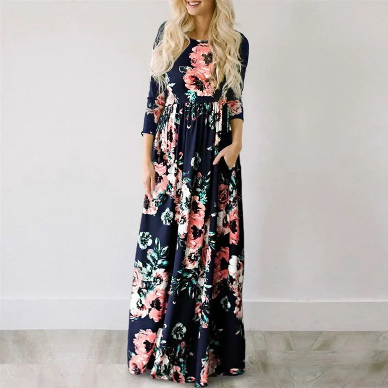 Vestido largo de verano para mujer 2025, vestido playero bohemio con estampado floral, vestido maxi blanco para fiesta de noche, vestido de verano, vestidos de fiesta