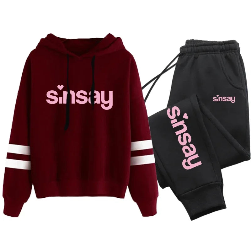 Jogging Women Tracksuit Daily Outdoor Autumn Winter Quality Hoodies Casual Single Piece Stripe Sweatshirt and Sweatpants Comfort