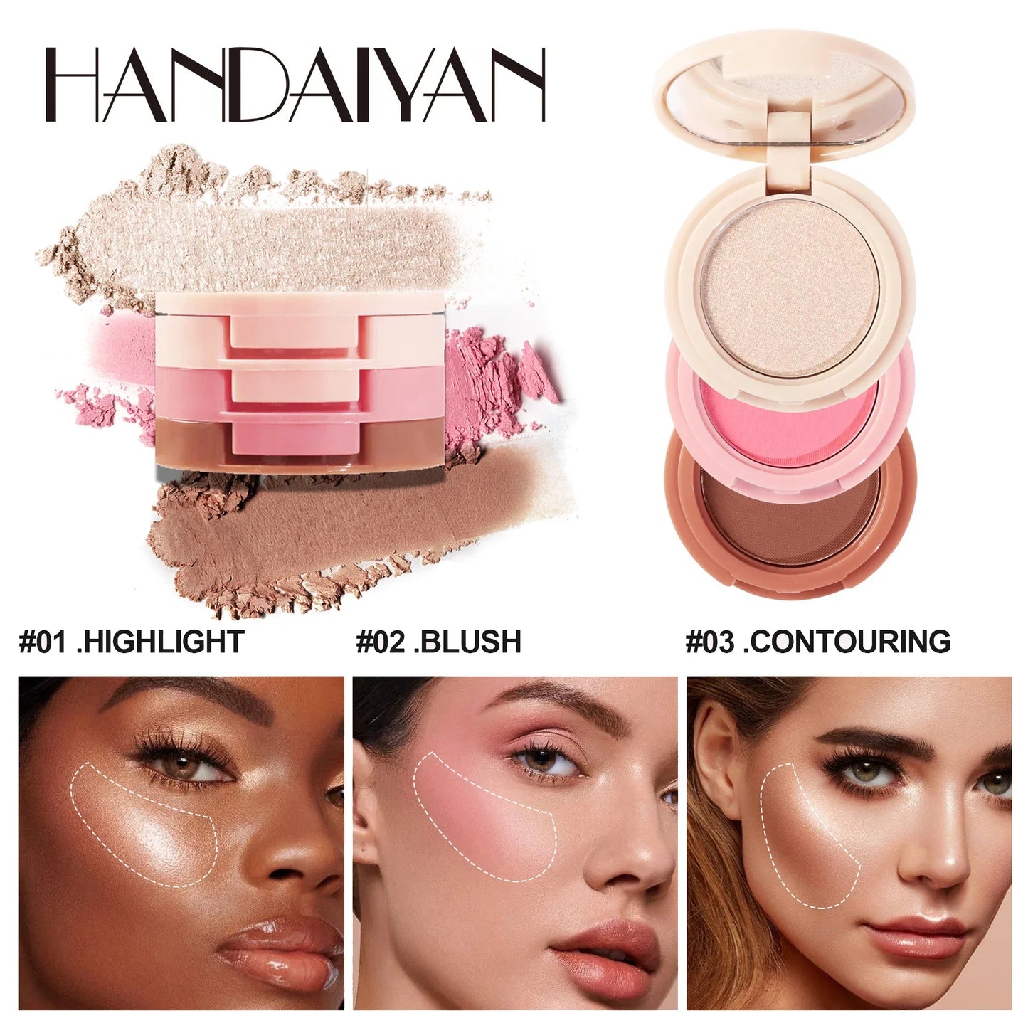 Nueva paleta de rubor, iluminador y contorno mate 3 en 1, sombra de ojos brillante y perlada, paleta de maquillaje facial multifuncional, cosmética femenina