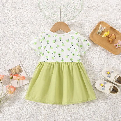 Vestido de verano para niña de 0 a 3 años, de algodón, con estampado floral, de dos piezas y tirantes finos, de manga corta.