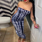 Spring/Summer Women's Colorful Tie Dye Print Off Shoulder Wrapped Chest Dress