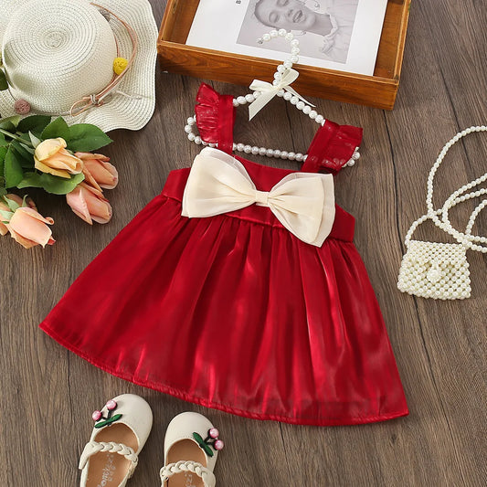 Vestidos de verano para bebé, con lazo, espalda descubierta, escote cuadrado, tirantes esponjosos, ropa de playa informal para niña