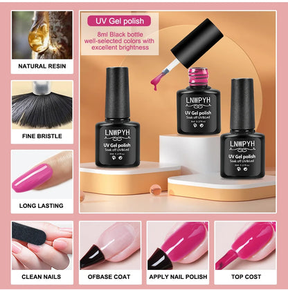 Kit de esmalte de uñas en gel con lámpara UV, taladro eléctrico para uñas, kit de base y capa superior para uñas en gel, juego de herramientas para uñas.