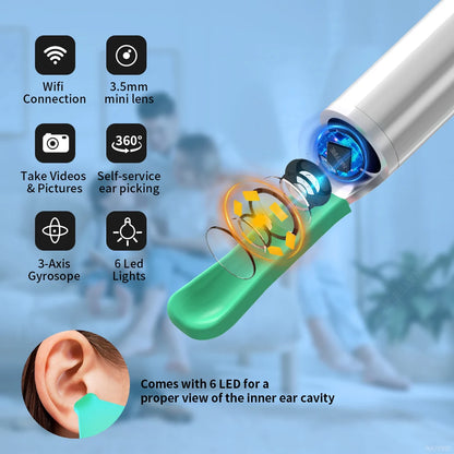 Limpiador de oídos con cámara, otoscopio inalámbrico con carga USB C, endoscopio, herramienta para eliminar cera, minicámara
