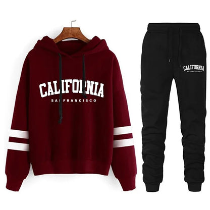 Chándal informal de rayas para mujer de California, sudadera con capucha, pantalón o traje versátil, sencillo, gran oferta, conjuntos urbanos tallas S-3XL