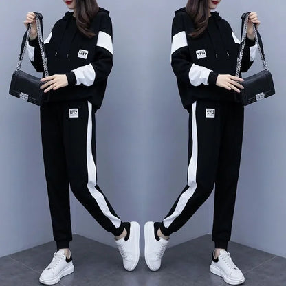 Conjunto deportivo de dos piezas para mujer, informal, holgado y a la moda, de talla grande, para primavera y otoño, nuevo estilo, 200 libras, ropa femenina de talla grande.