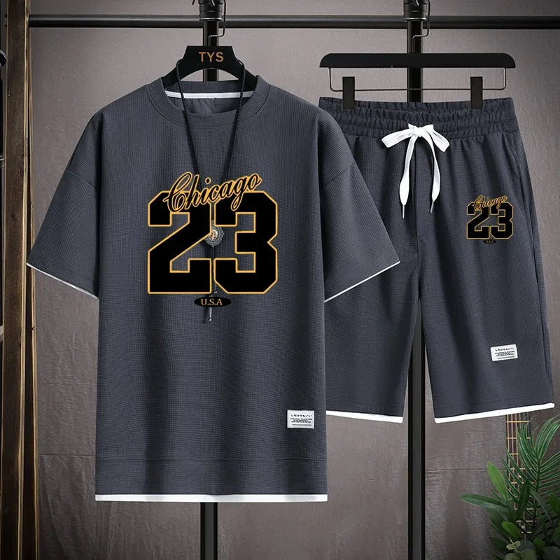2025 Men'S Summer Fitness Running Casual Sportswear Set Quick-Drying Breathable Short-Sleeved T-Shirt + Shorts Two-Piece Set