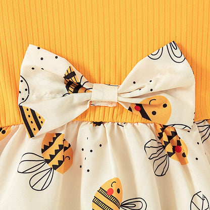 Vestido de verano para niña con diseño de abeja amarilla, bonito vestido de princesa con mangas voladoras, con diadema.