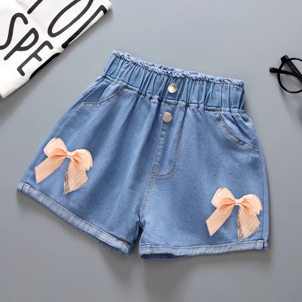 Pantalones cortos vaqueros de estilo coreano para niñas, pantalones vaqueros cortos de princesa a la moda, pantalones cortos para niñas, ropa para niñas con flores
