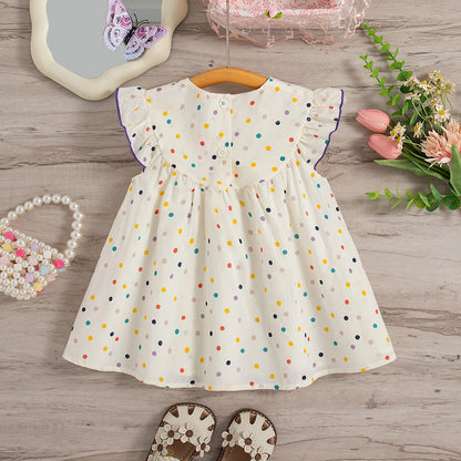 Vestido de verano para niña con lunares coloridos y bordado de flores, vestido de princesa para niña, bonitos vestidos de playa para niña.