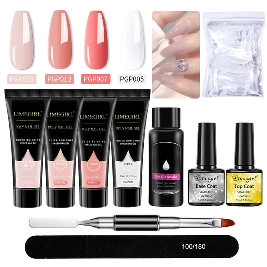 Kit Nail Art Limegirl, gel de uñas polivinílico, gel de remojo extensible, kit de esmalte de gel acrílico para principiantes, gel semipermanente