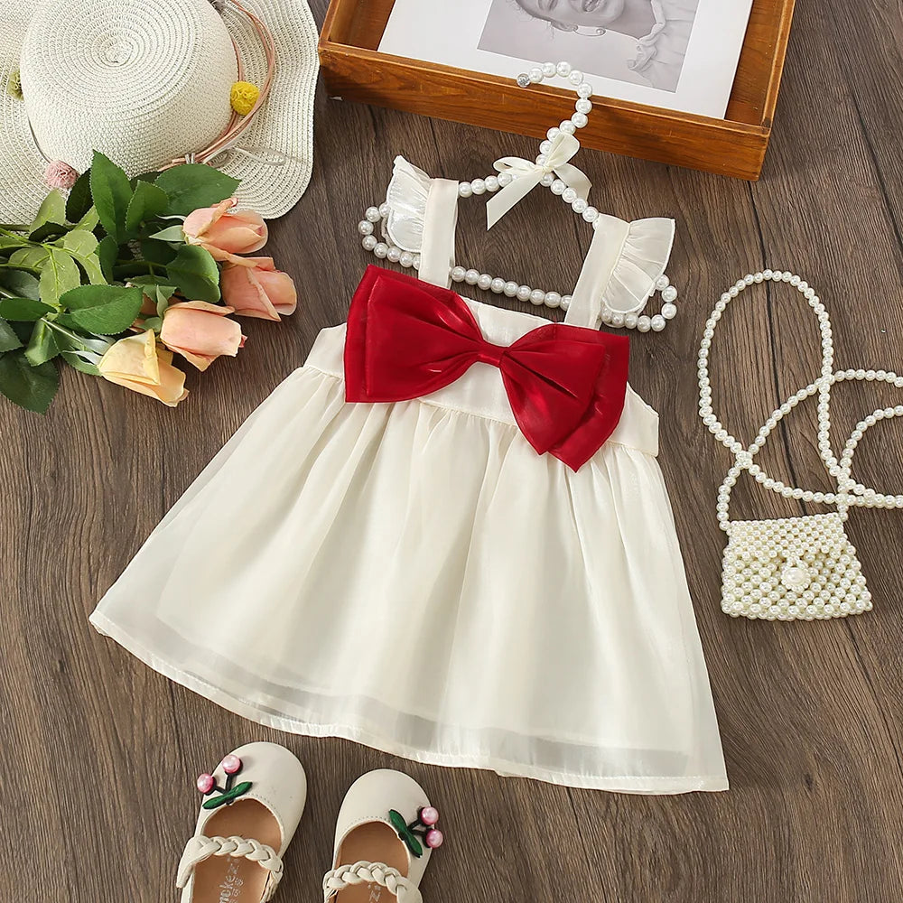 Vestidos de verano para bebé, con lazo, espalda descubierta, escote cuadrado, tirantes esponjosos, ropa de playa informal para niña