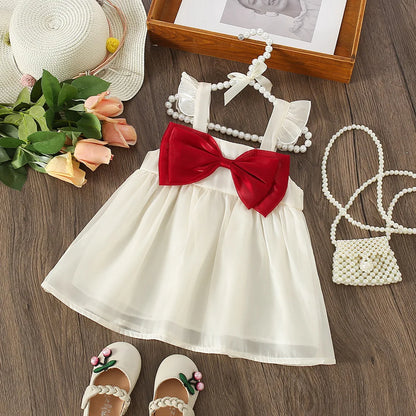 Vestidos de verano para bebé, con lazo, espalda descubierta, escote cuadrado, tirantes esponjosos, ropa de playa informal para niña