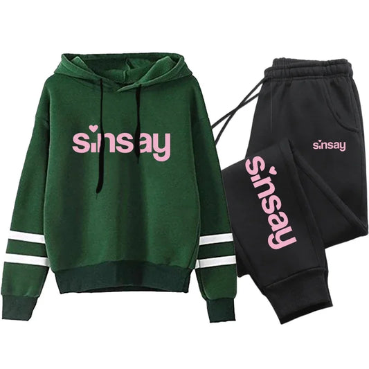 Jogging Women Tracksuit Daily Outdoor Autumn Winter Quality Hoodies Casual Single Piece Stripe Sweatshirt and Sweatpants Comfort