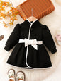 Conjunto de vestido térmico con cinturón para niñas pequeñas, moda de otoño e invierno, abrigo de princesa, cárdigan clásico en contraste de color blanco y negro.