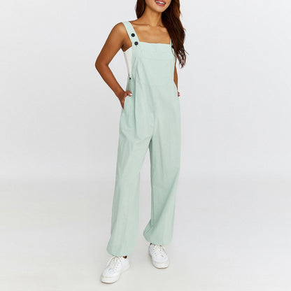 Puloru - Mono informal con tirantes para mujer, liso, sin mangas, cuello cuadrado, pantalones largos con tiras y bolsillos, ropa de calle