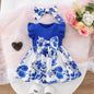 Vestido de verano para niña, nuevo, con mangas cortas y volantes, lazo plisado, cinta azul y blanca, elementos de porcelana, estilo chino, para fiesta de cumpleaños.